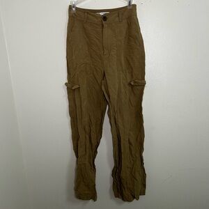 Zara linen blend khaki color cargo pockets pants